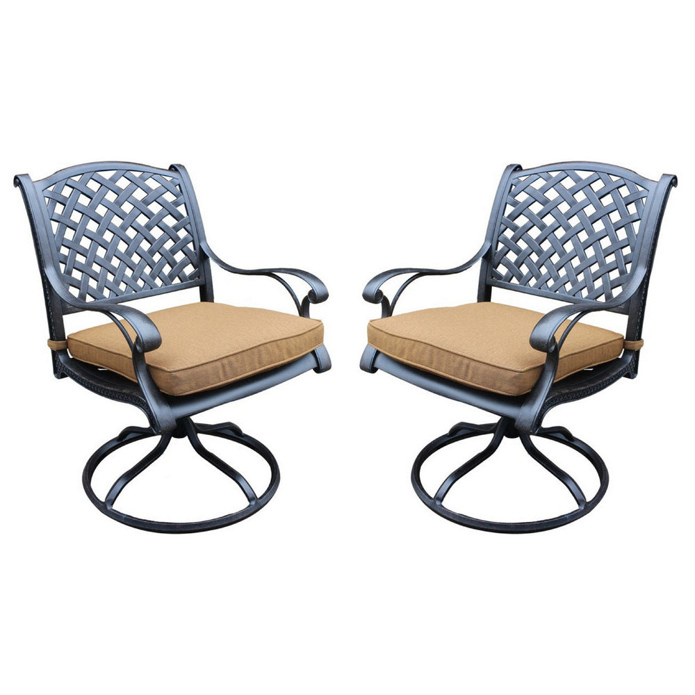 benzara 27 Inch Swivel Outdoor Patio Dining Chair Set of 2 Brown - BM272424
