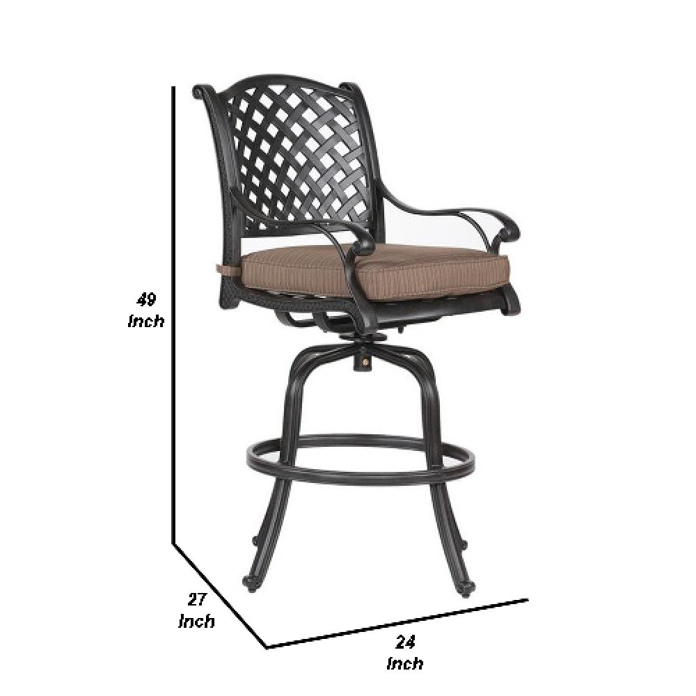 49 Inch Zoe Swivel Outdoor Bar Stool, Set of 2, Black and Brown - BM272439