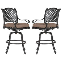 49 Inch Zoe Swivel Outdoor Bar Stool, Set of 2, Black and Brown - BM272439