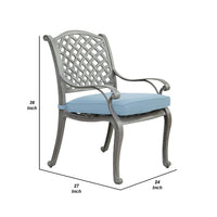27 Inch Zoe Arm Chair with Removable Cushion, Gray and Blue - BM272442