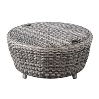 36 Inch Anders Round Outdoor Woven Wicker Coffee Table with Storage, Gray - BM272450