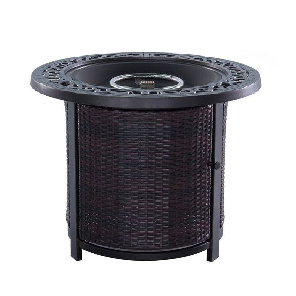 30 Inch Round Aluminum Outdoor Gas Firepit Table, Wicker Base, Dark Bronze - BM272453