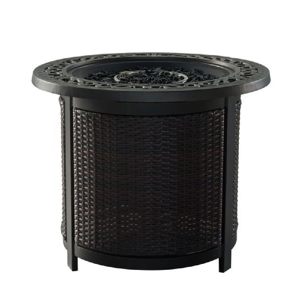 30 Inch Round Aluminum Outdoor Gas Firepit Table, Wicker Base, Dark Bronze - BM272453