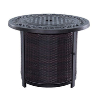 30 Inch Round Aluminum Outdoor Gas Firepit Table, Wicker Base, Dark Bronze - BM272453