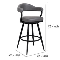 30 Inch Vintage Faux Leather Bar Stool, Metal Peg Legs, Gray - BM272494