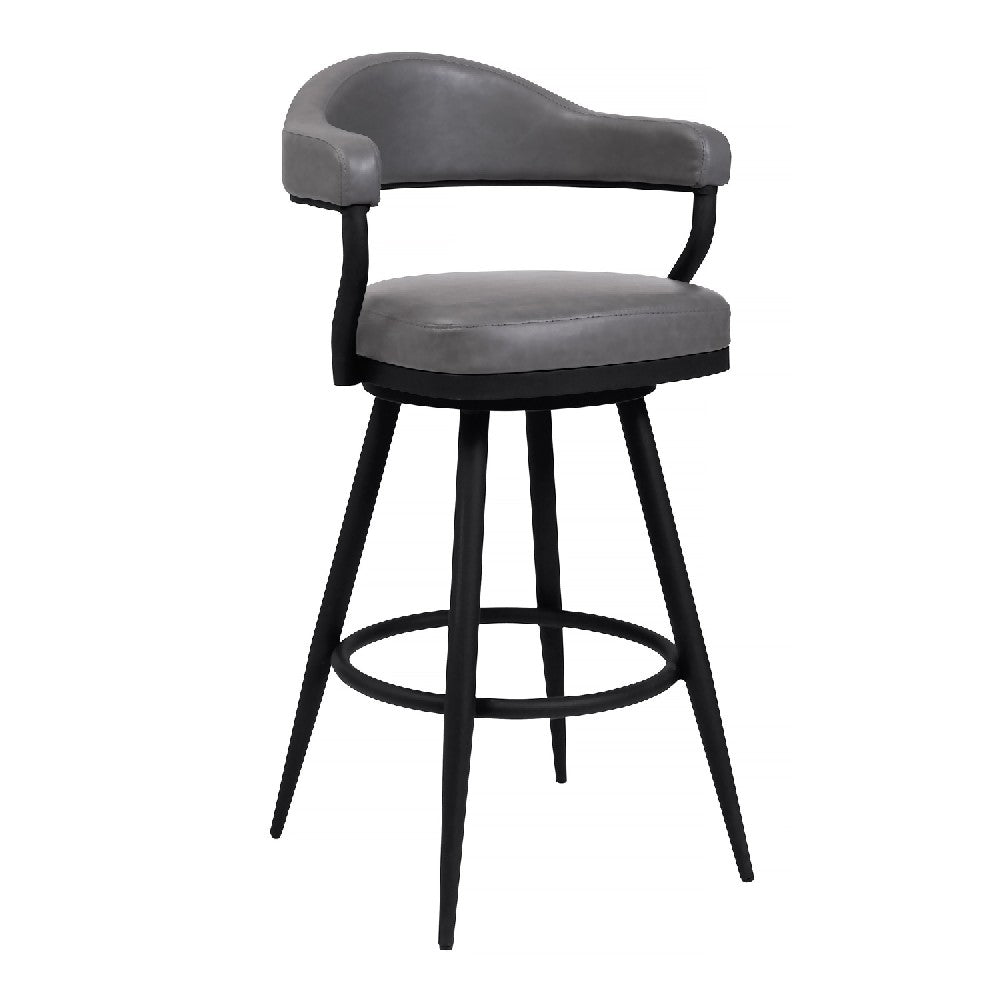 30 Inch Vintage Faux Leather Bar Stool, Metal Peg Legs, Gray - BM272494