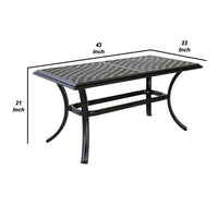 43 Inch Wynn Outdoor Metal Coffee Table, Pattern Top, Black - BM272517