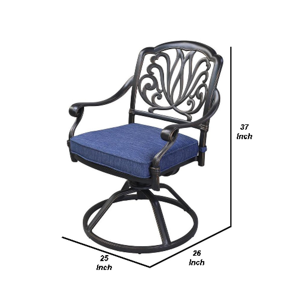 26 Inch Arbor Metal Patio Swivel Outdoor Dining Chair with Cushion, Set of 2, Blue - BM272941