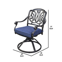 26 Inch Arbor Metal Patio Swivel Outdoor Dining Chair with Cushion, Set of 2, Blue - BM272941