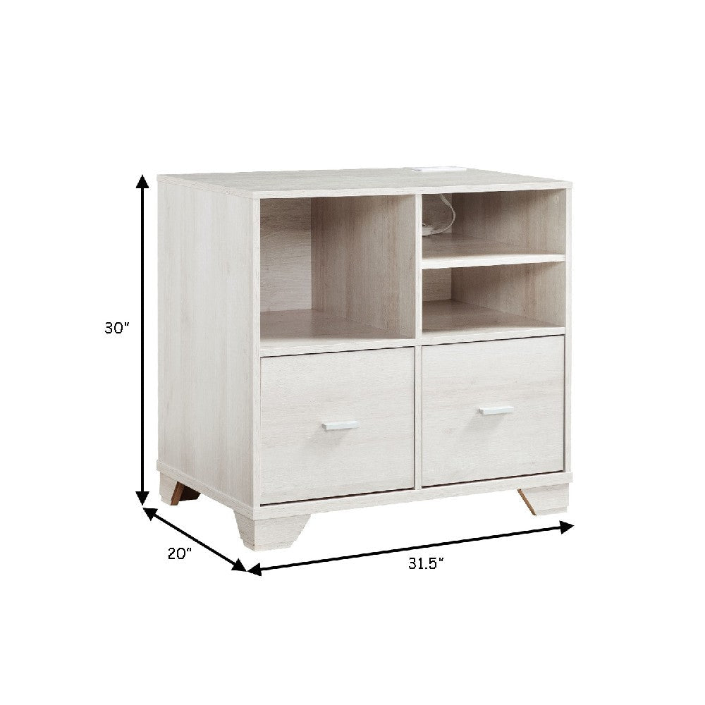 31 Inch File Cabinet Printer Stand Table with 2 Drawers Oak White BM273004 Benzara