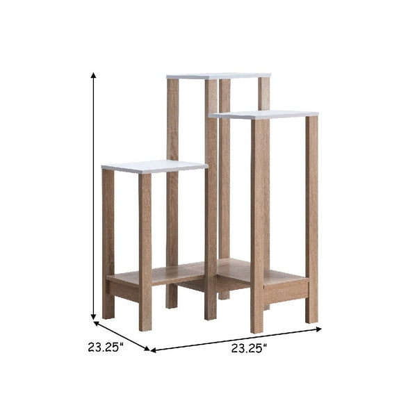 37 Inch 3 Tier Plant Stand with Sleek Bottom Shelf, White and Brown - BM273005