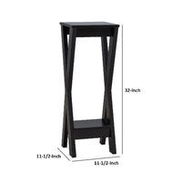 32 Inch Plant Stand with X Shaped Legs and Open Shelf, Medium, Dark Brown - BM273009
