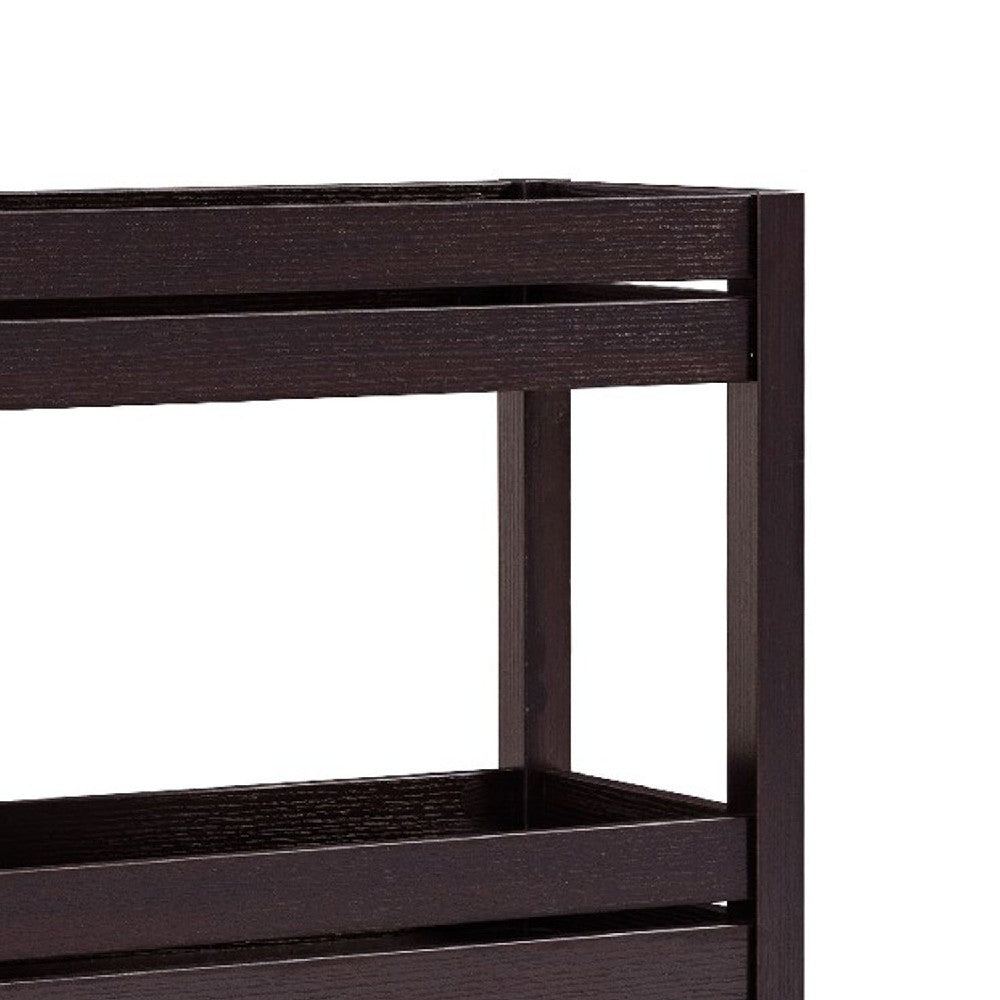 36 Inch Ethan 3 Tier Storage Cabinet with Raised Shelf Edges, Dark Brown - BM273015