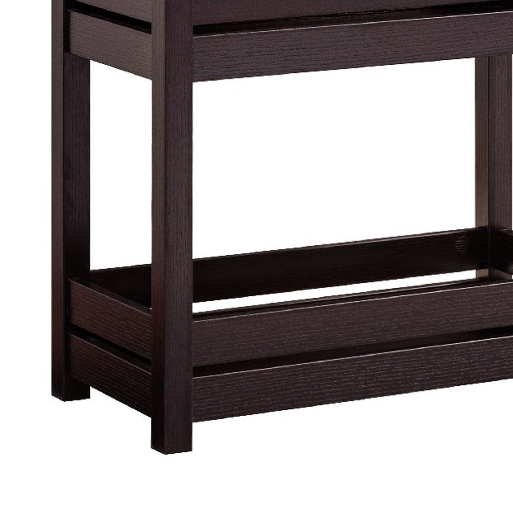 36 Inch Ethan 3 Tier Storage Cabinet with Raised Shelf Edges, Dark Brown - BM273015