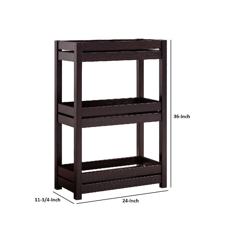 36 Inch Ethan 3 Tier Storage Cabinet with Raised Shelf Edges, Dark Brown - BM273015