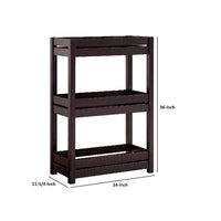 36 Inch Ethan 3 Tier Storage Cabinet with Raised Shelf Edges, Dark Brown - BM273015