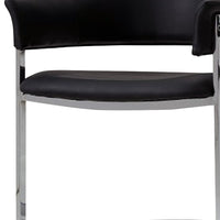 Ava Modern Dining Chair, Metal Cantilever Base, Black Faux Leather, Chrome - BM273071