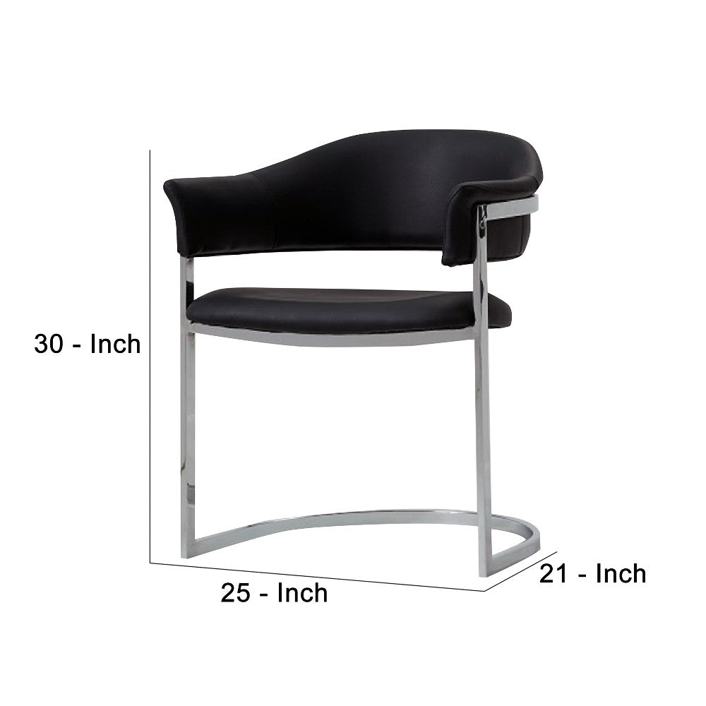 Ava Modern Dining Chair, Metal Cantilever Base, Black Faux Leather, Chrome - BM273071