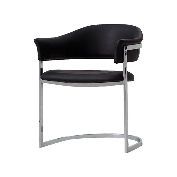 Ava Modern Dining Chair, Metal Cantilever Base, Black Faux Leather, Chrome - BM273071