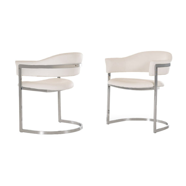 Ava Modern Dining Chair, Metal Cantilever Base, White Faux Leather, Chrome - BM273072