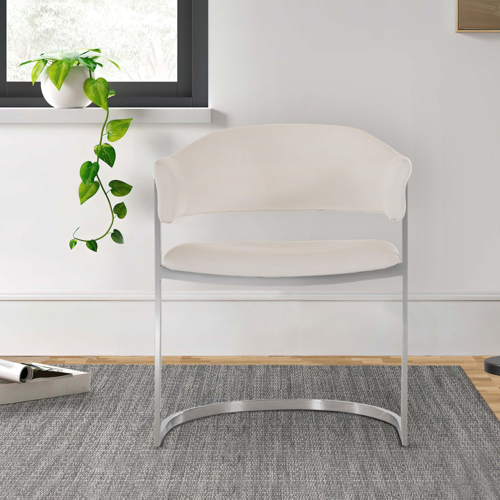 Ava Modern Dining Chair, Metal Cantilever Base, White Faux Leather