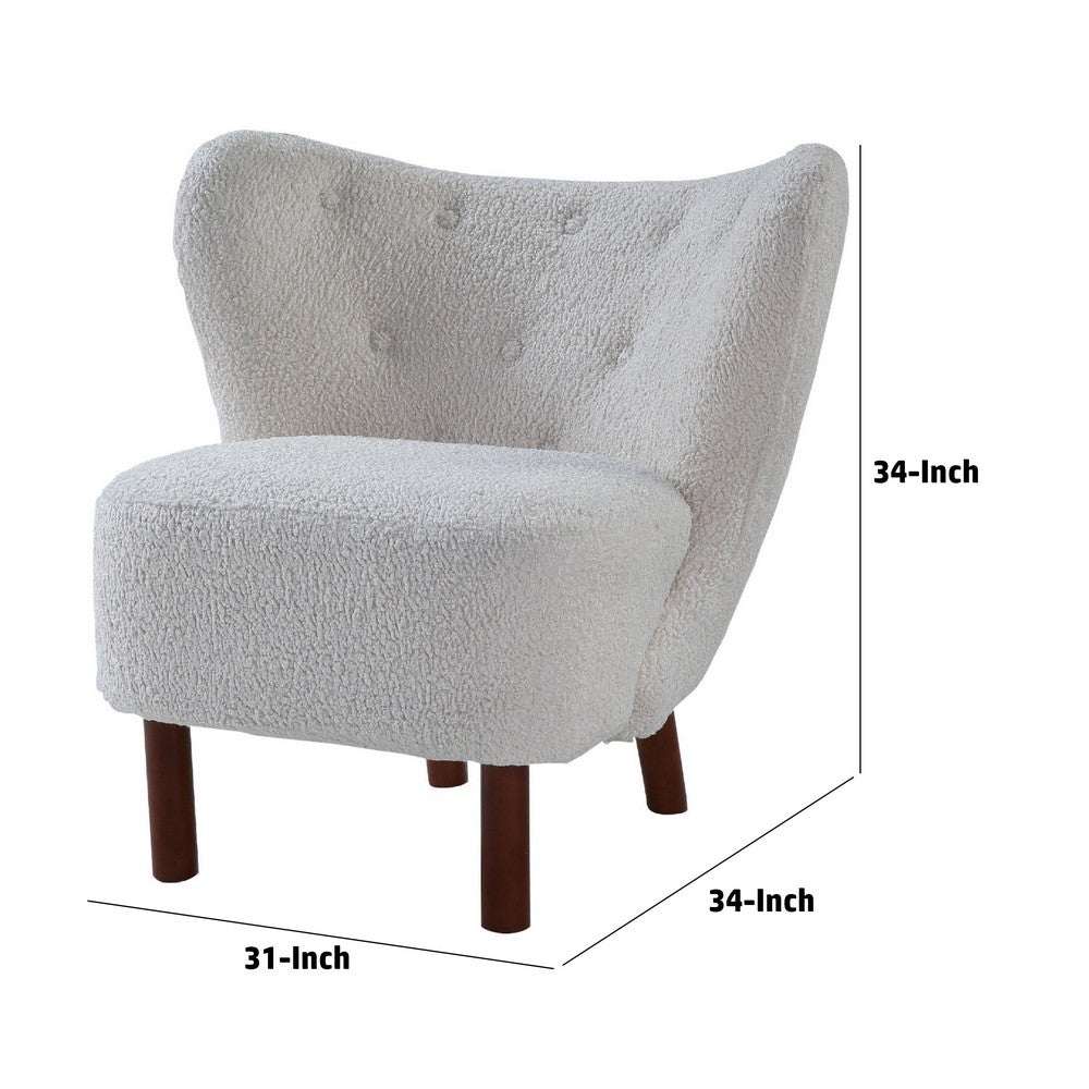 34 Inch Modern Tufted Wingback Accent Chair, Teddy Sherpa Fabric, White - BM273226
