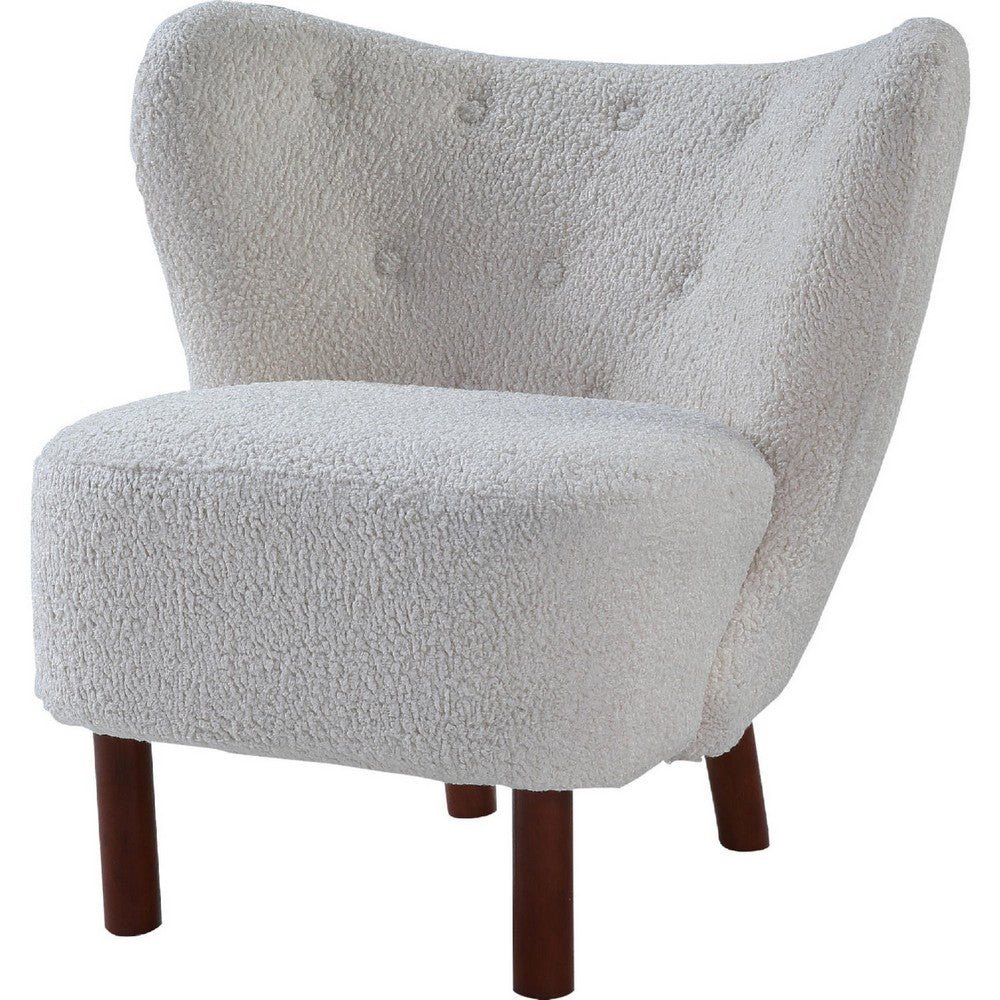 34 Inch Modern Tufted Wingback Accent Chair, Teddy Sherpa Fabric, White - BM273226