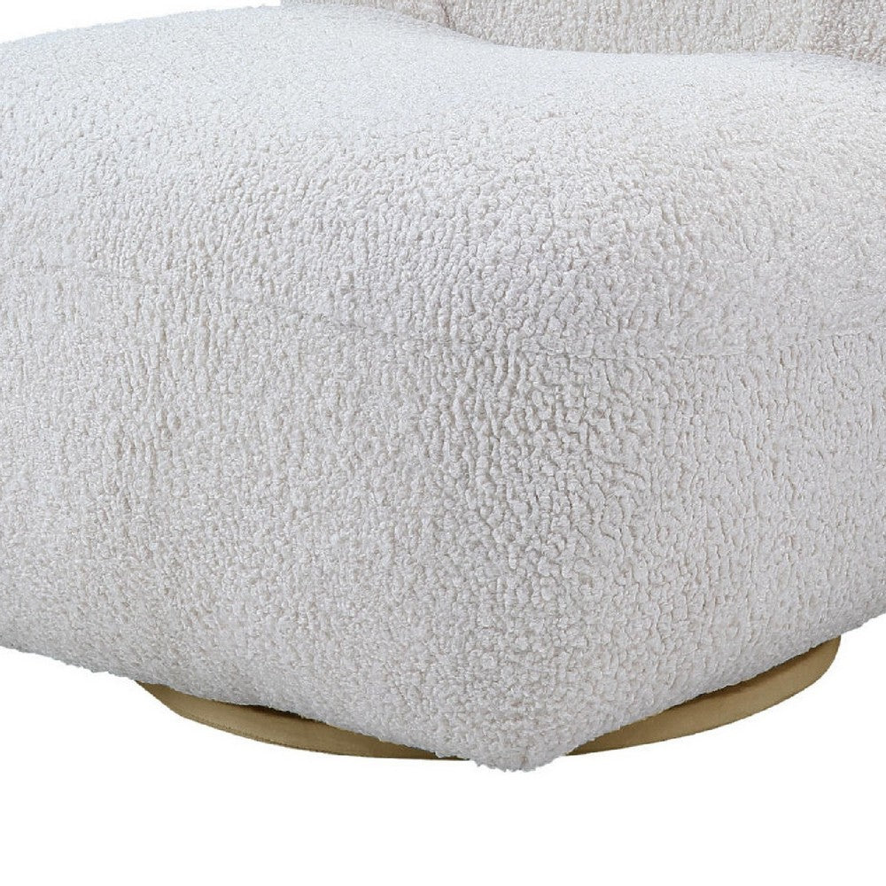 27 Inch Teddy Sherpa Fabric Curved Accent Chair, Swivel Function, White - BM273227