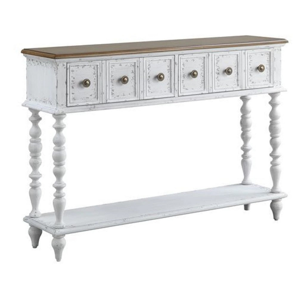 48 Inch 2 Drawer Console Table, Turned Legs, Distressed White - BM273237