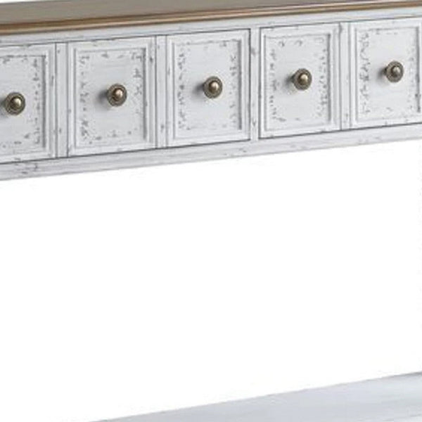 48 Inch 2 Drawer Console Table, Turned Legs, Distressed White - BM273237