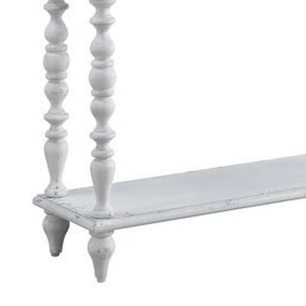 48 Inch 2 Drawer Console Table, Turned Legs, Distressed White - BM273237