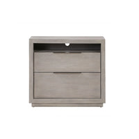 Jose 42 Inch Acacia Wood 2 Drawer Nightstand with Plinth Base, Light Gray - BM273362