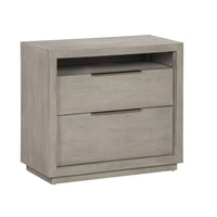 Jose 42 Inch Acacia Wood 2 Drawer Nightstand with Plinth Base, Light Gray - BM273362