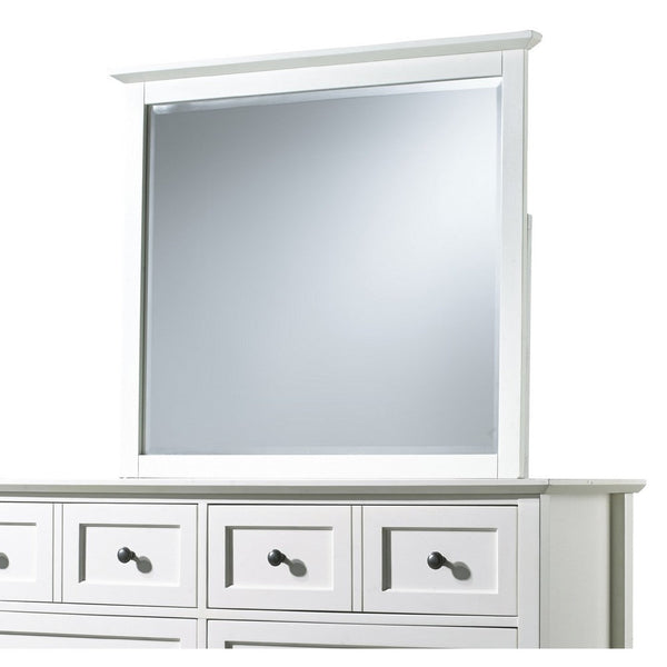 Neo Solid Mahogany Wood Dresser Mirror, Beveled Trim Top, White - BM273424