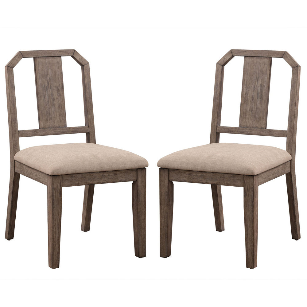 Yu 36 Inch Acacia Wood Dining Chair, Slat Back, Set of 2, Weathered Brown - BM273659