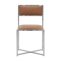 Eun 20 Inch Vegan Faux Leather Dining Chair, Chrome Base, Set of 2, Brown - BM273662