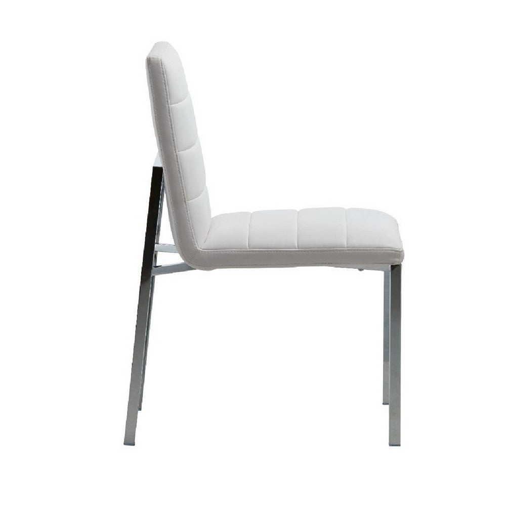 Eun 23 Inch Vegan Faux Leather Dining Chair, Chrome Legs, Set of 2, White - BM273667