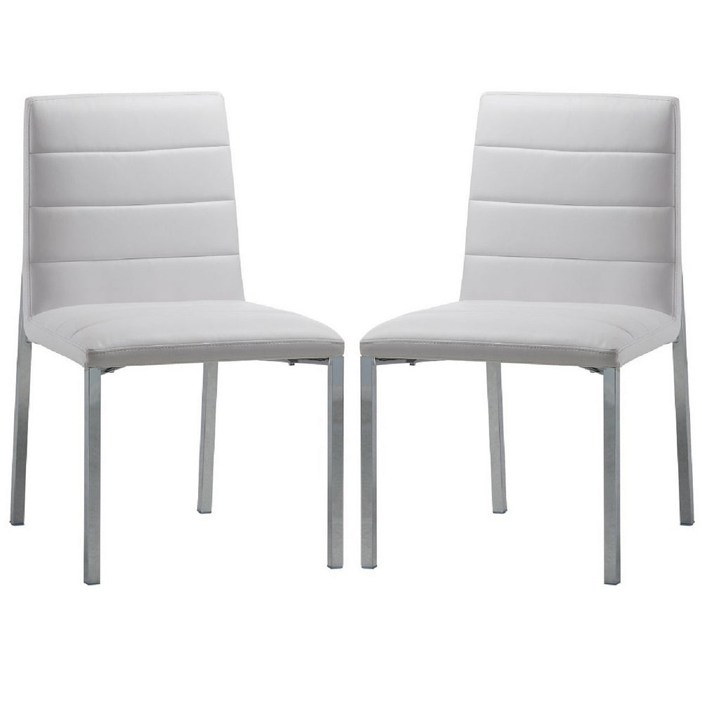 Eun 23 Inch Vegan Faux Leather Dining Chair, Chrome Legs, Set of 2, White - BM273667