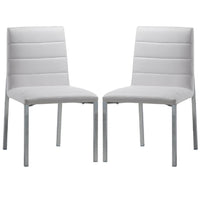 Eun 23 Inch Vegan Faux Leather Dining Chair, Chrome Legs, Set of 2, White - BM273667