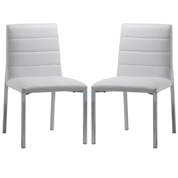 Eun 23 Inch Vegan Faux Leather Dining Chair, Chrome Legs, Set of 2, White - BM273667