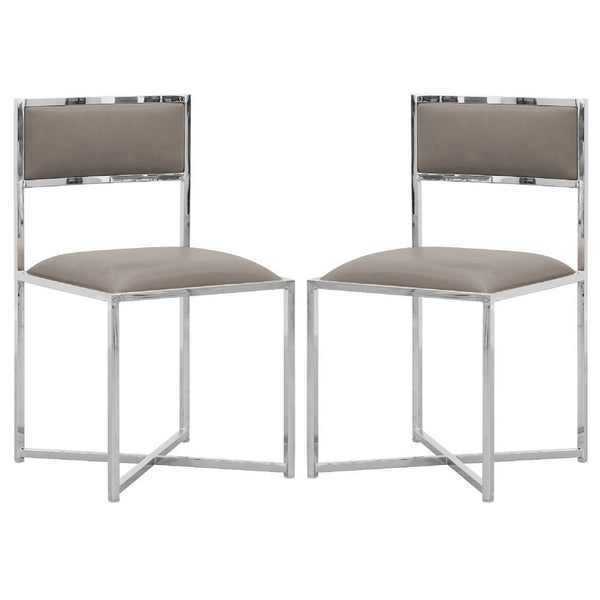 Eun 20 Inch Faux Leather Dining Chair, Chrome Base, Set of 2, Gray - BM273674