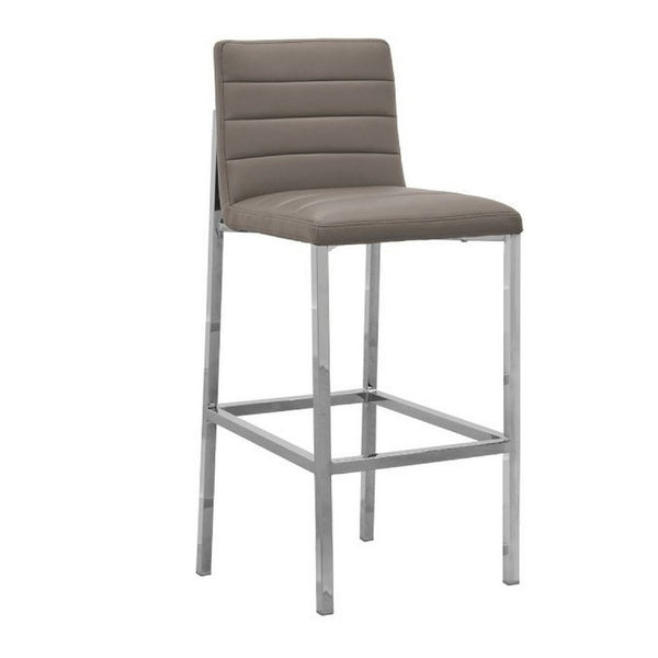 Eun 30 Inch Faux Leather Channel Barstool, Chrome Legs, Set of 2, Gray - BM273675