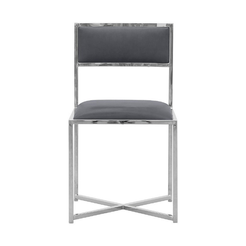 Eun 20 Inch Faux Leather Dining Chair, Chrome Base, Set of 2, Dark Gray - BM273680