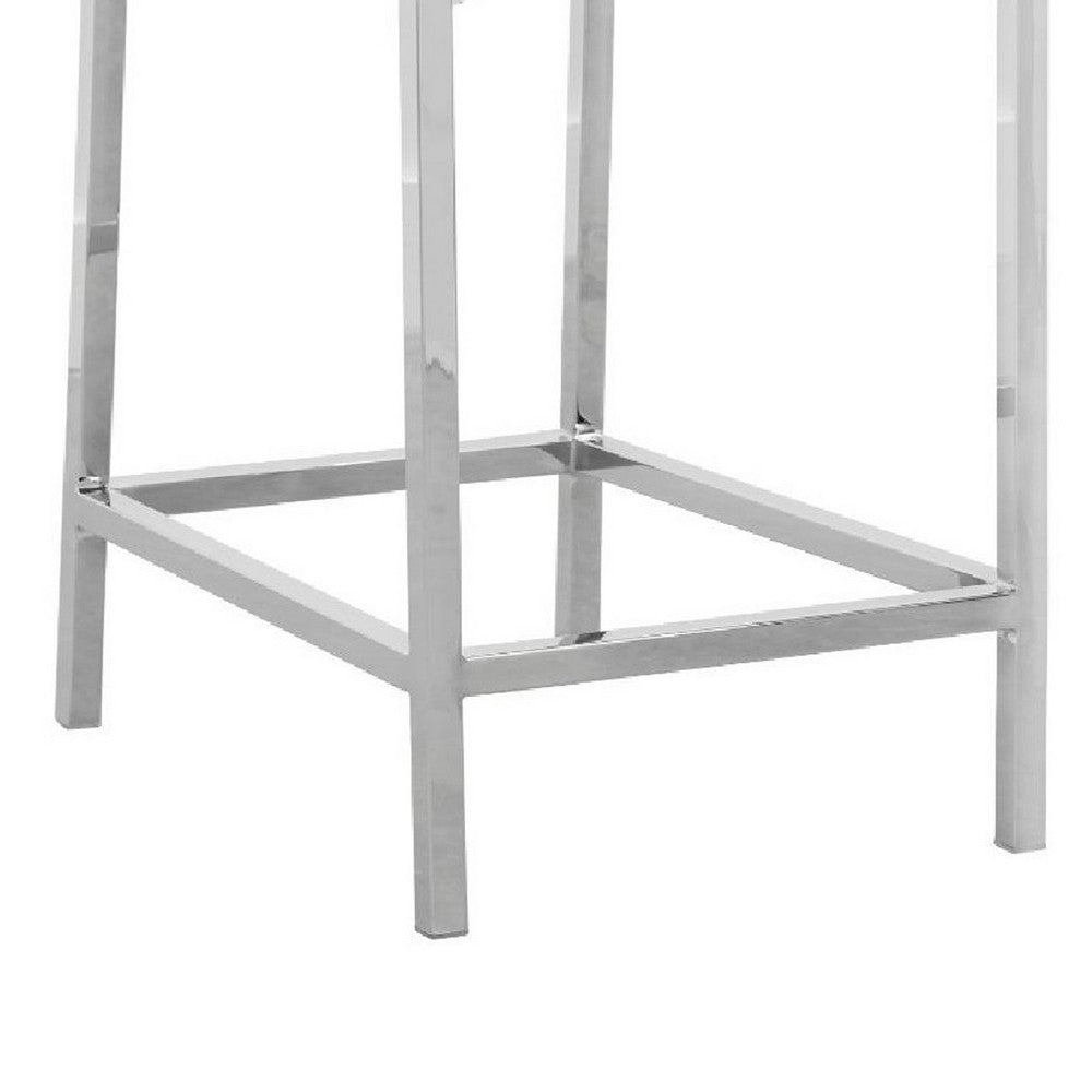 Eun 26 Inch Faux Leather Counter Stool, Chrome Legs, Set of 2, Dark Gray - BM273683