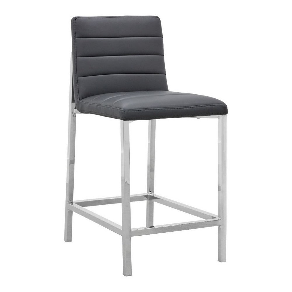 Eun 26 Inch Faux Leather Counter Stool, Chrome Legs, Set of 2, Dark Gray - BM273683