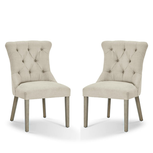 24 Inch Solid Wood Dining Chair, Curved Tufted Back, Set of 2, Gray - BM273916