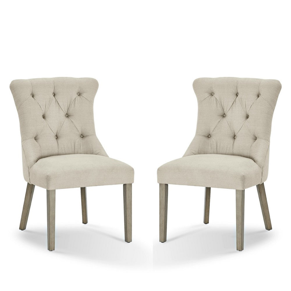 24 Inch Solid Wood Dining Chair, Curved Tufted Back, Set of 2, Gray - BM273916