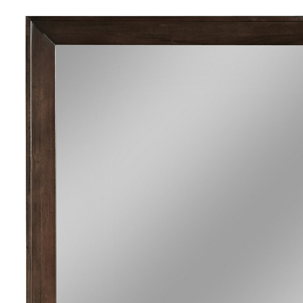 Steve 51 Inch Modern Rectangular Wall Mirror, Glossy Pine Wood Frame, Brown - BM274075