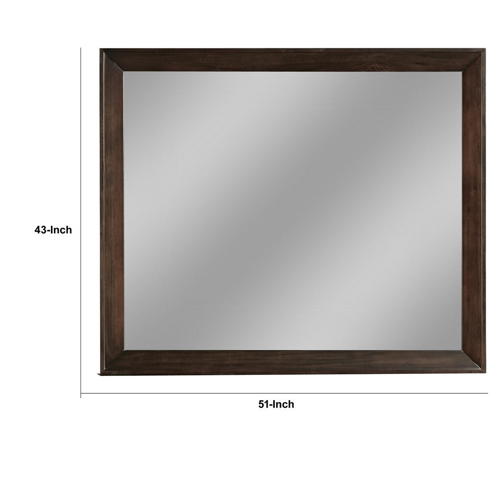 Steve 51 Inch Modern Rectangular Wall Mirror, Glossy Pine Wood Frame, Brown - BM274075