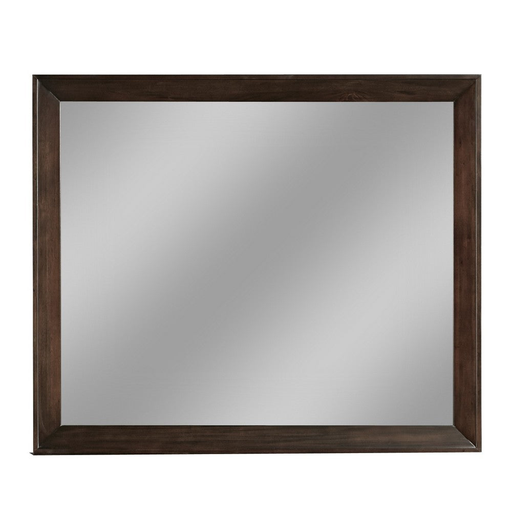 Steve 51 Inch Modern Rectangular Wall Mirror, Glossy Pine Wood Frame, Brown - BM274075